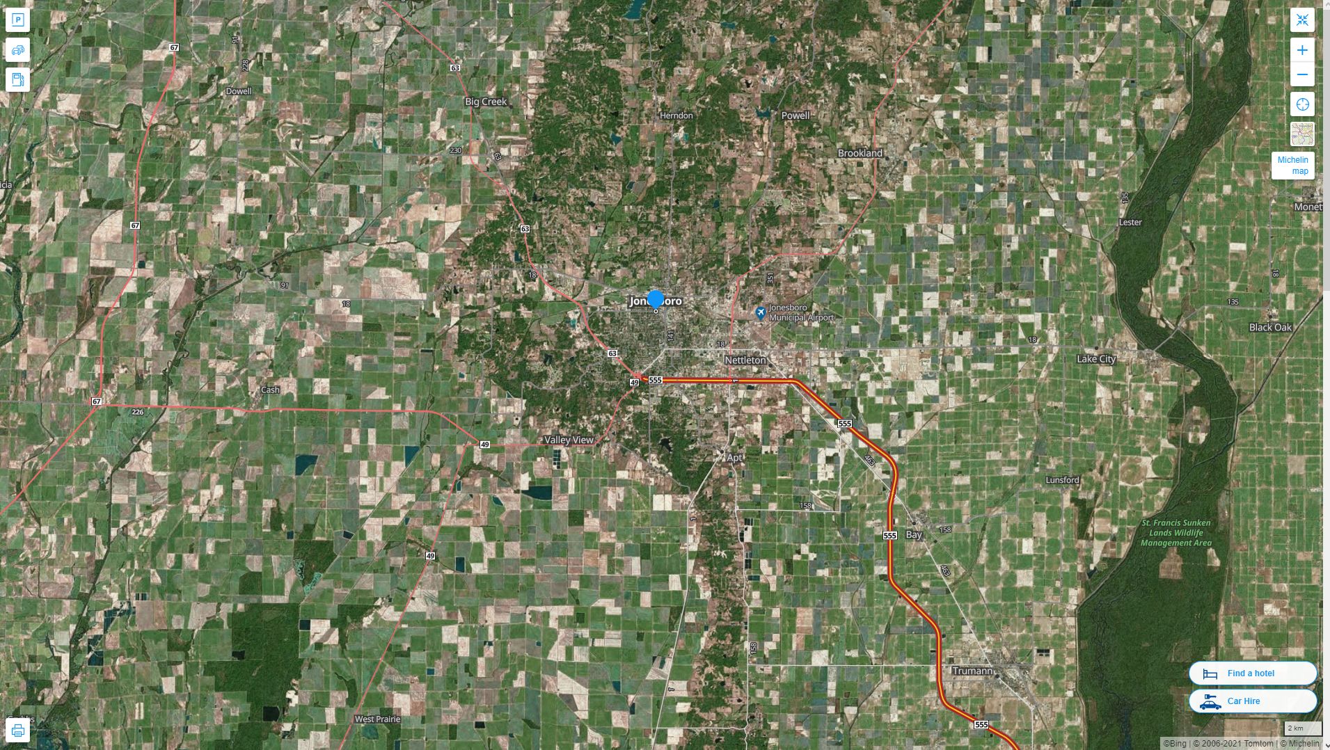 Jonesboro Arkansas Highway and Road Map with Satellite View
